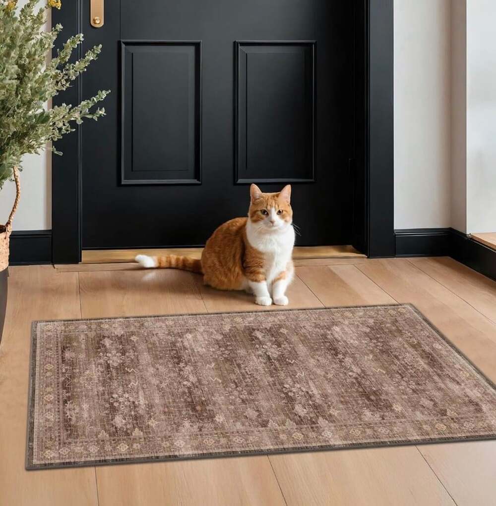 Area Rug Vintage Bohemian 24" x 48" Brown Distressed Persian Mat - Picture 1 of 3